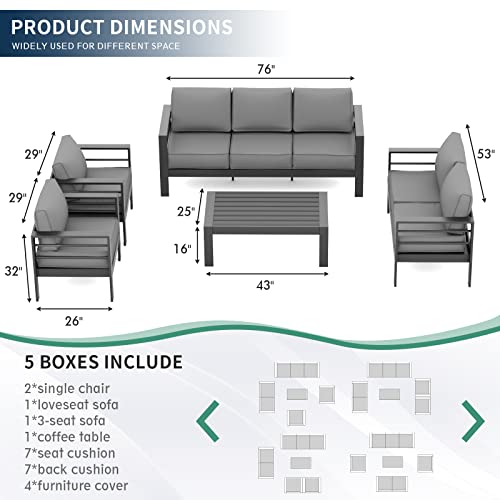 Amopatio Aluminum Patio Furniture Set, 8 Pieces Modern Patio Conversation Sets